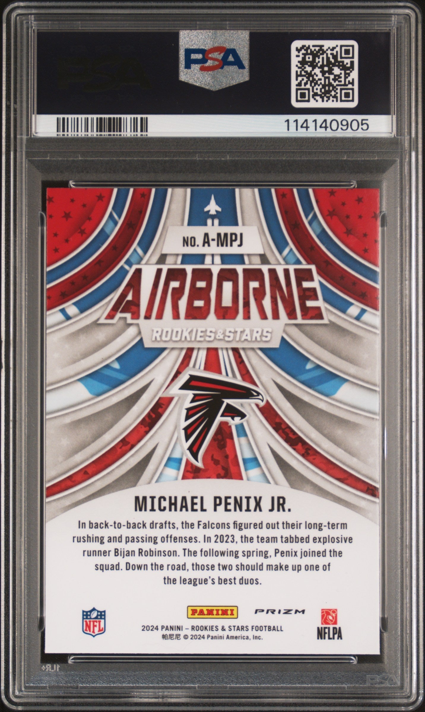 Graded 2024 Panini Rookies & Stars Michael Penix Jr #AMPJ Airborne Red Plaid Rookie RC Football Card PSA 10 Gem Mint