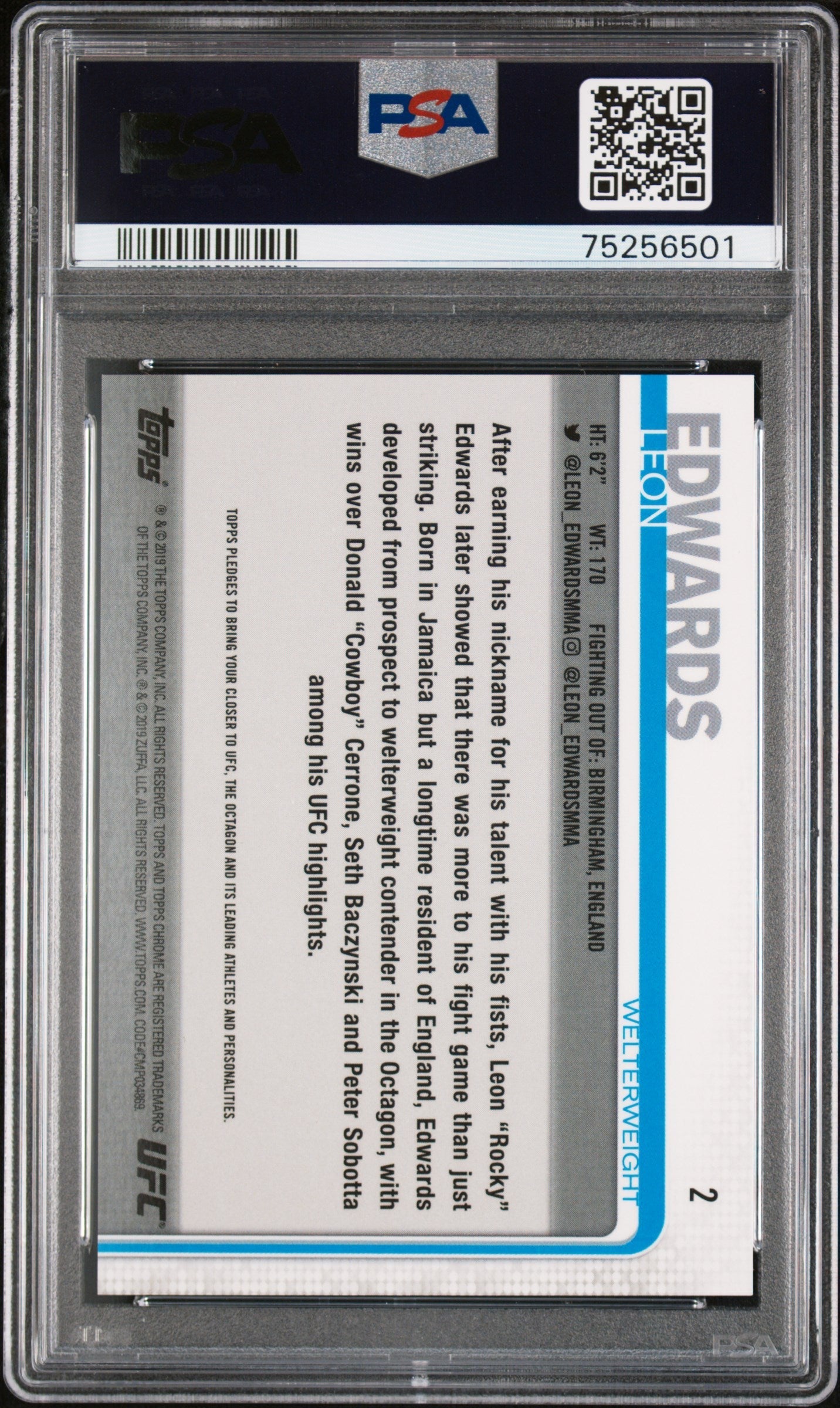 Graded 2019 Topps UFC Chrome Leon Edwards #2 Sepia Refractor Rookie RC UFC MMA Card PSA 10 Gem Mint