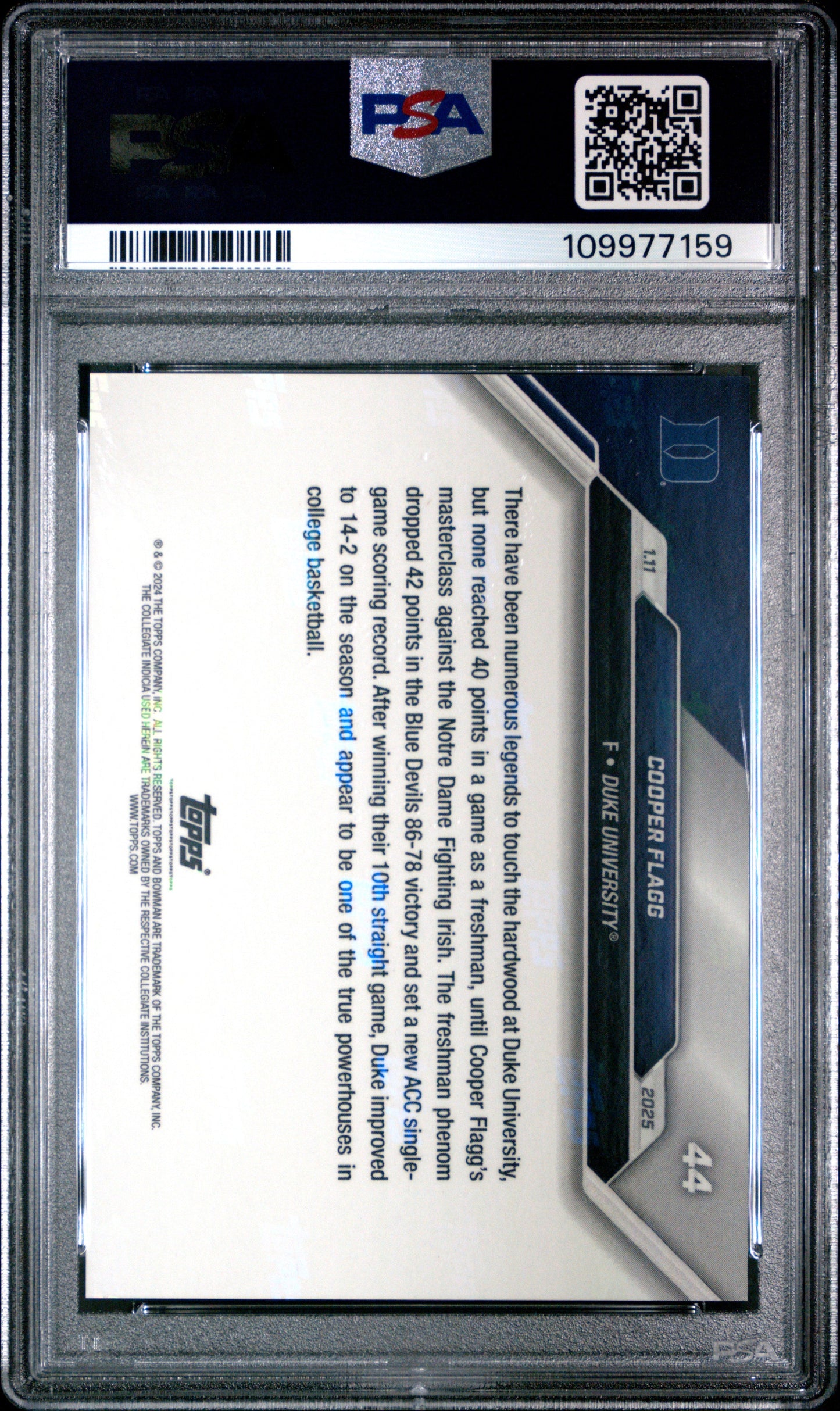 Graded 2024 Topps Bowman U Now Cooper Flagg #44 Rookie RC Basketball Card PSA 9 Mint