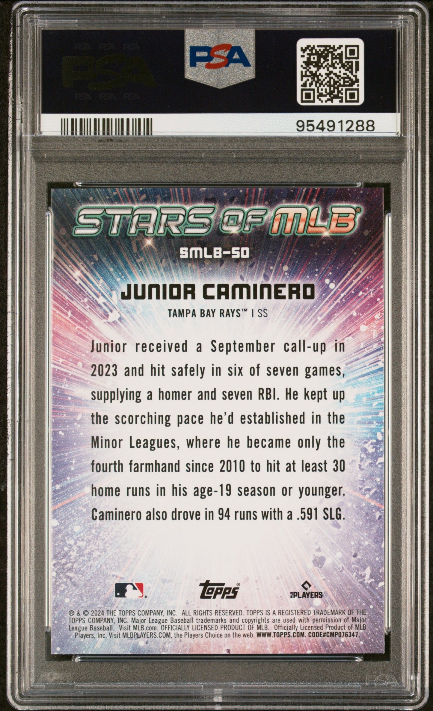 Graded 2024 Topps Junior Caminero #SMLB50 Stars of MLB Rookie RC Baseball Card PSA 10 Gem Mint - Sport Cards