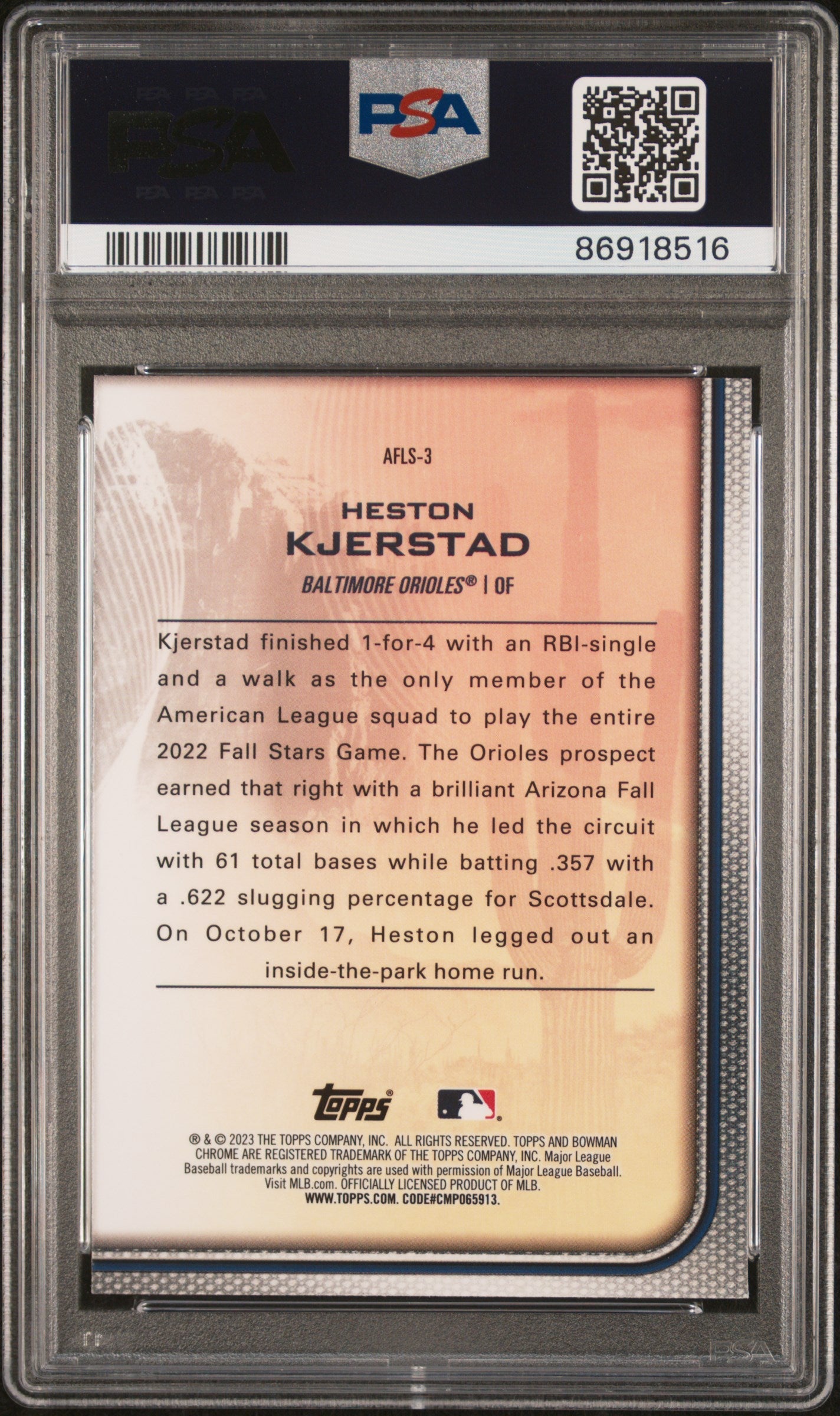 Graded 2023 Topps Bowman Chrome Heston Kjerstad #AFLS3 2022 AFL Fall Stars Rookie RC Baseball Card PSA 10 Gem Mint