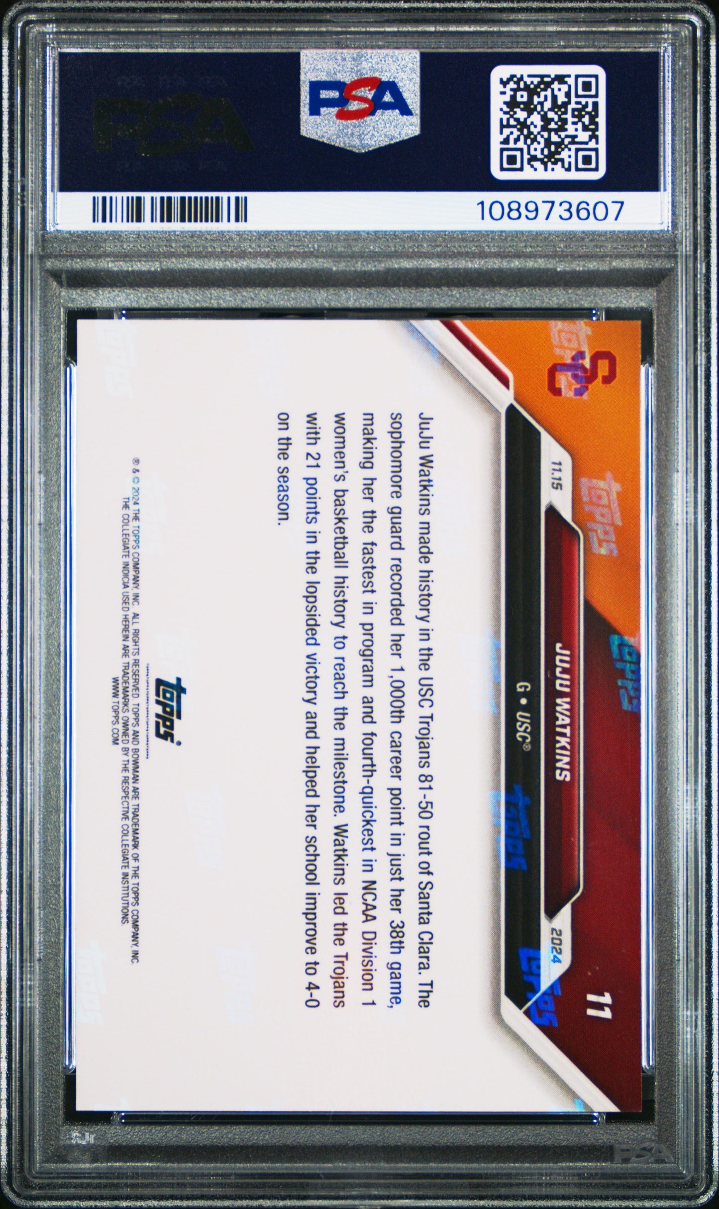 Graded 2024 Topps Bowman U Now JuJu Watkins #11 Rookie RC Basketball Card PSA 9 Mint - Sport Cards