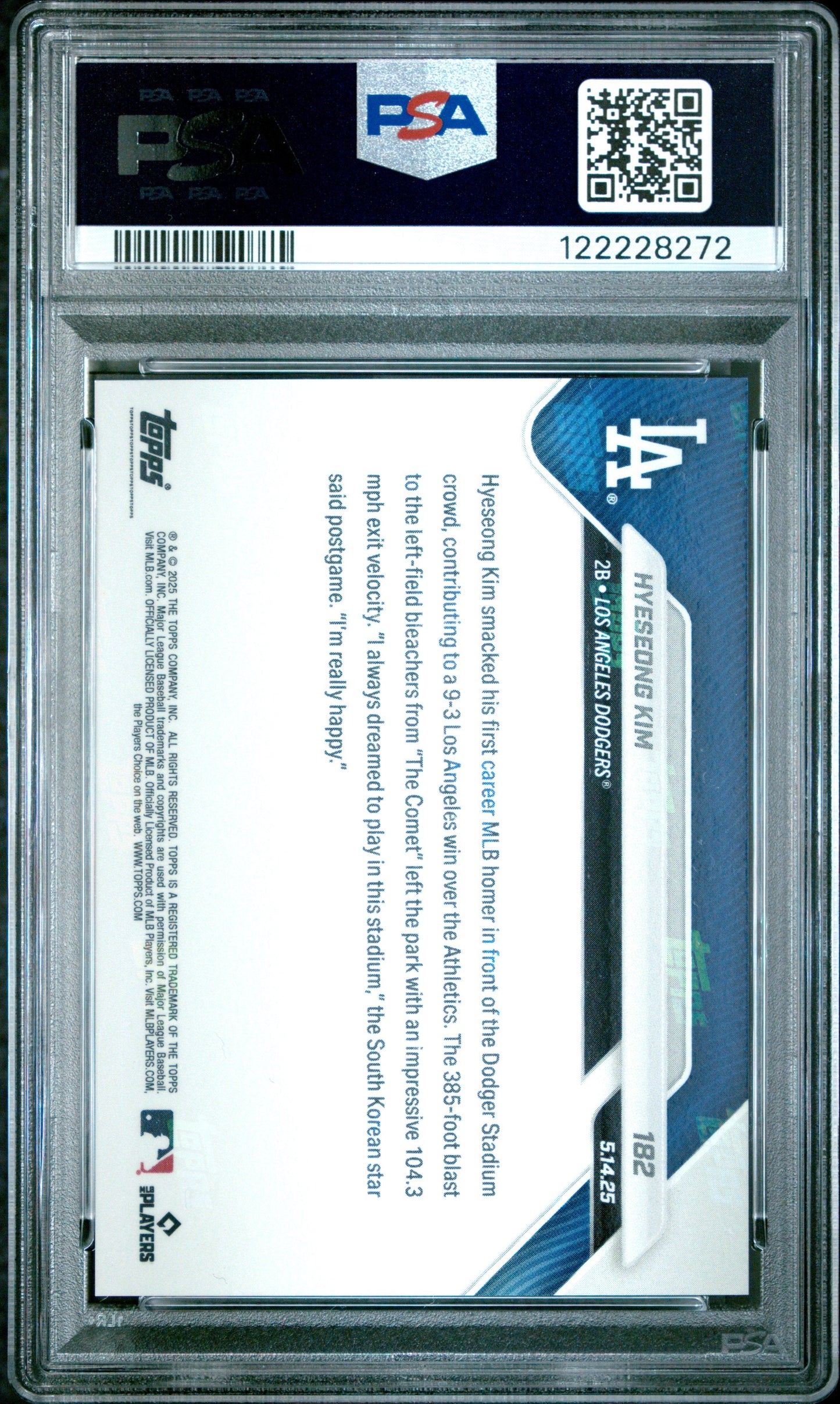 Graded 2025 Topps Now Hyeseong Kim #182 Rookie RC Baseball Card PSA 10 Gem Mint
