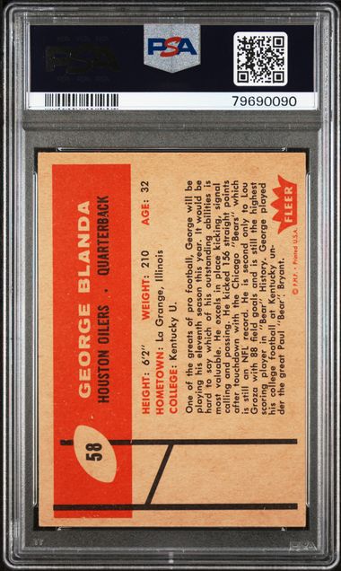 Graded 1960 Fleer George Blanda #58 Football Card PSA 8 NM-MT