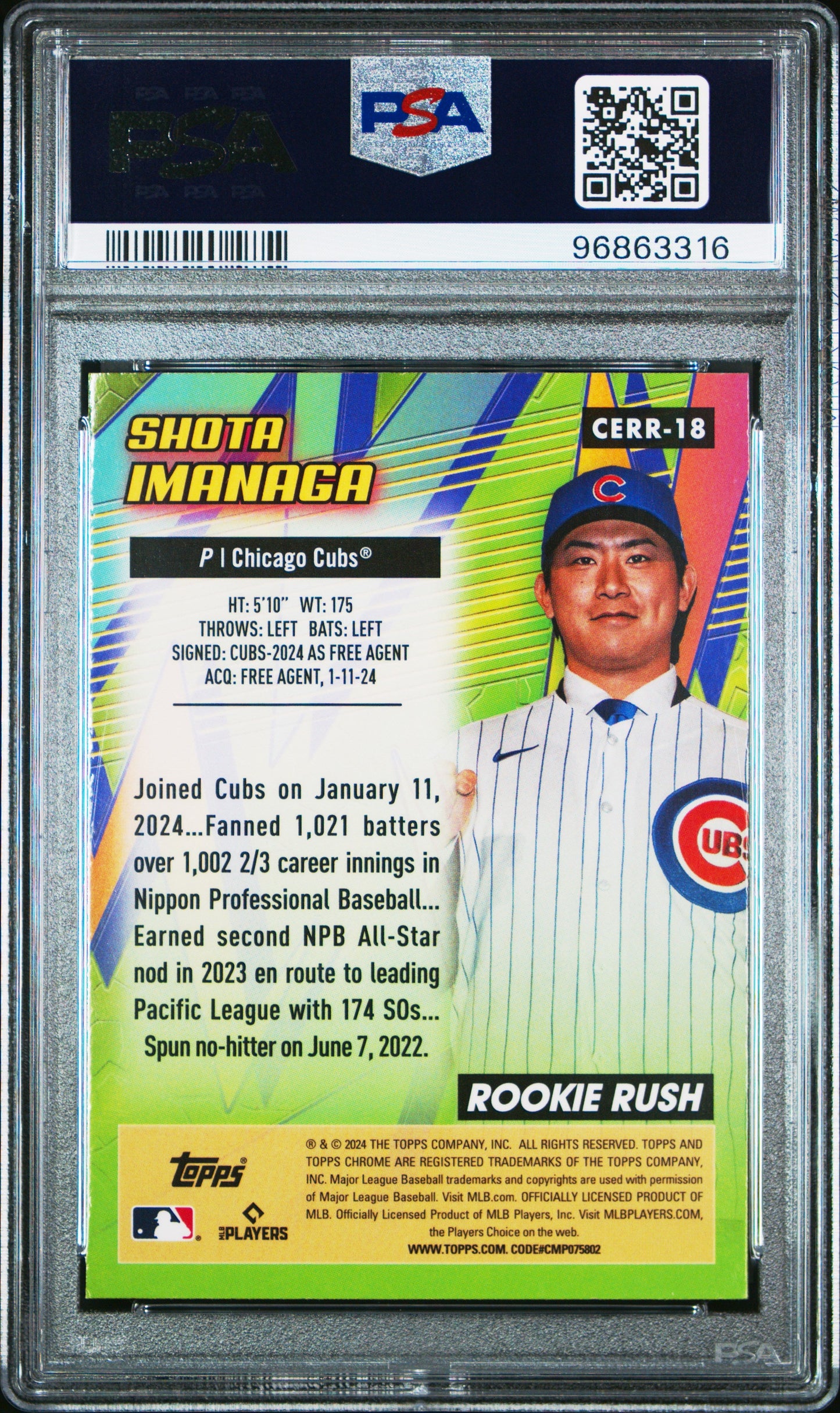 Graded 2024 Topps Chrome Shota Imanaga #18 All Etch Rookie Rush Rookie RC Baseball Card PSA 10 Gem Mint