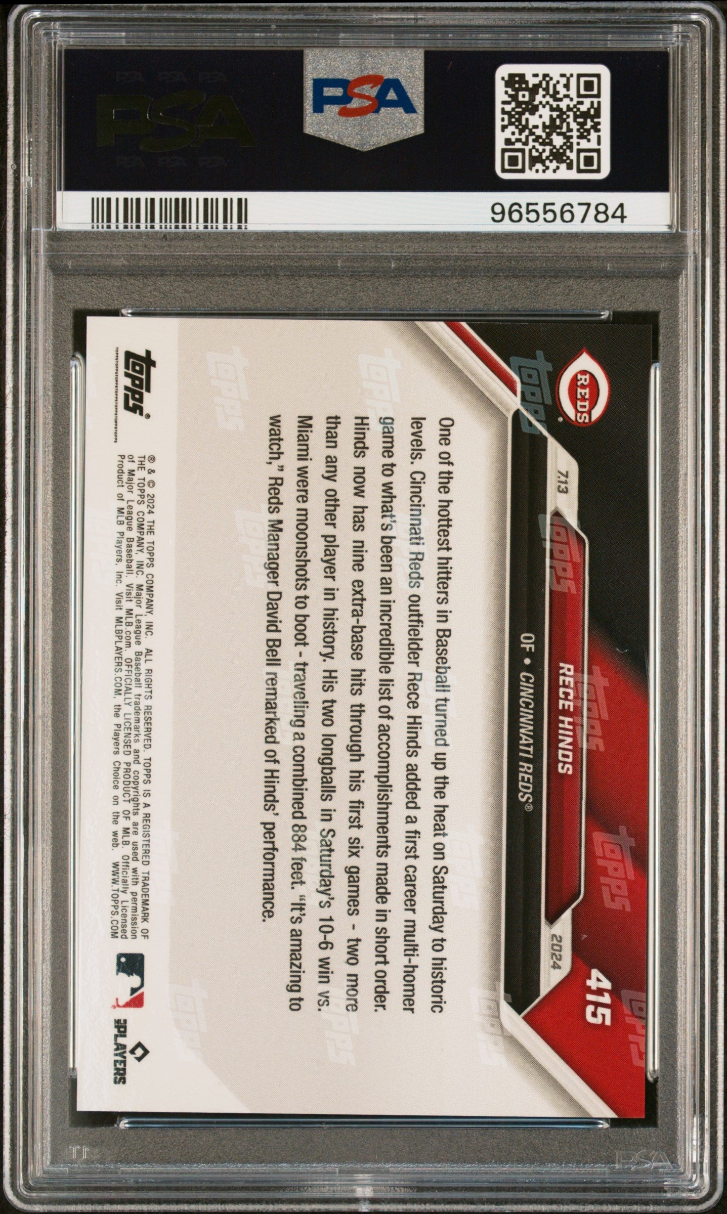 Graded 2024 Topps Now Rece Hinds #415 Rookie RC Baseball Card PSA 9 Mint
