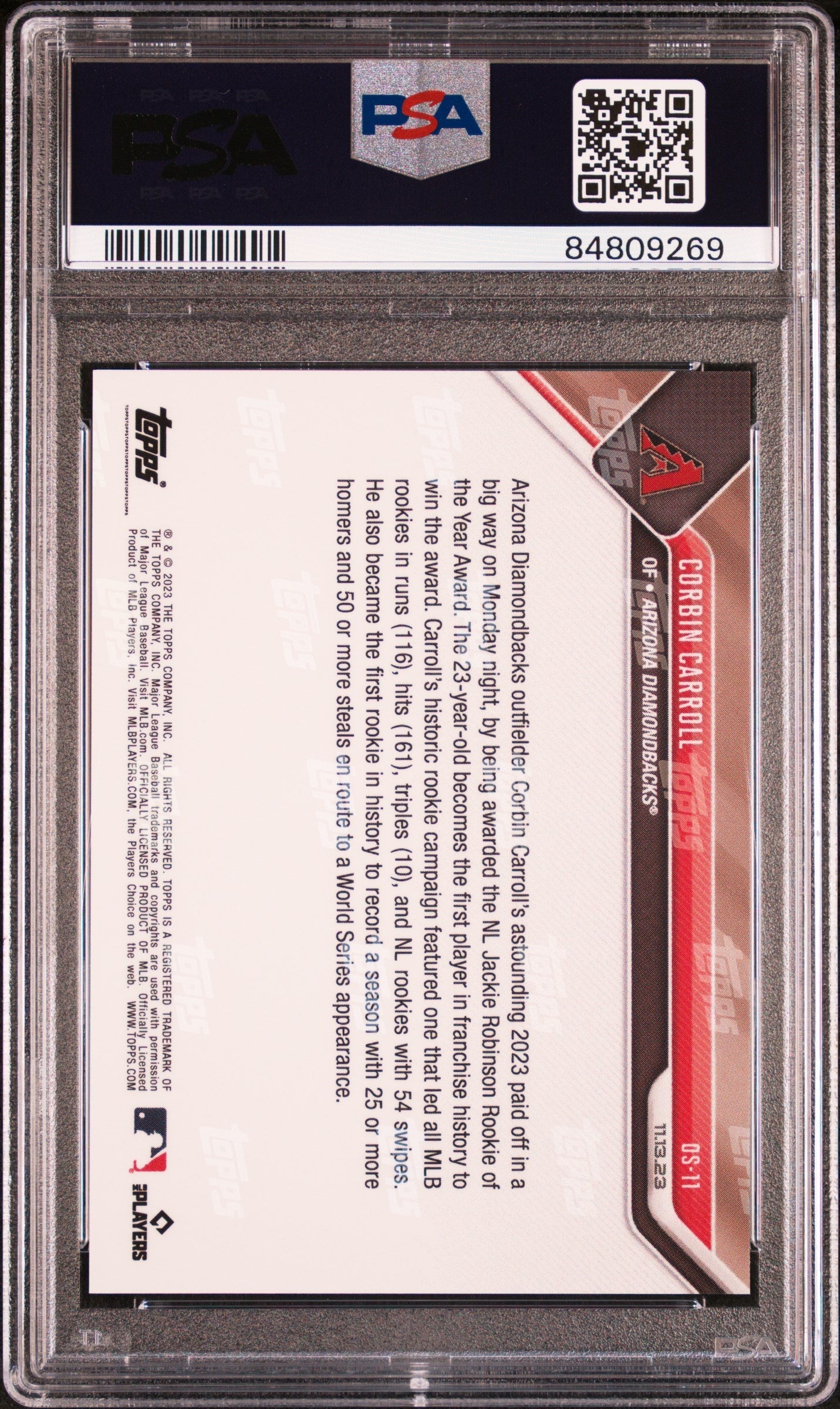 Graded 2023 Topps Now Corbin Carroll #OS11 Offseason Rookie RC Baseball Card PSA 10 Gem Mint