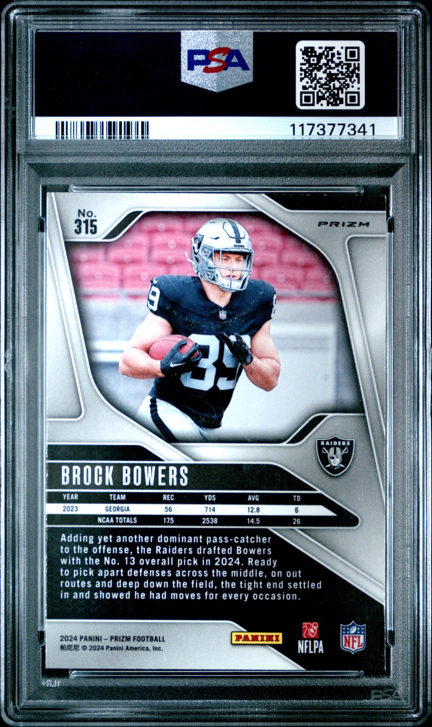 Graded 2024 Panini Prizm Brock Bowers #315 Lazer Prizm Rookie RC Football Card PSA 10 Gem Mint