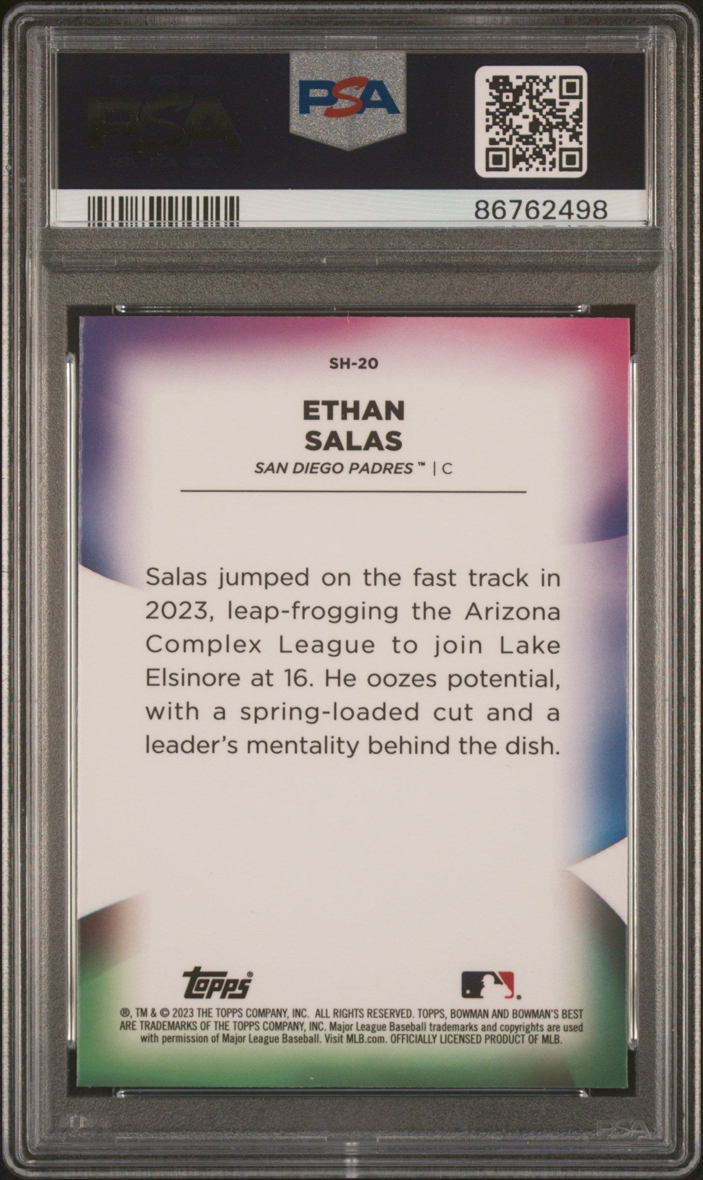 Graded 2023 Topps Bowmans Best Ethan Salas #SH20 Shellacked Rookie RC Baseball Card PSA 10 Gem Mint