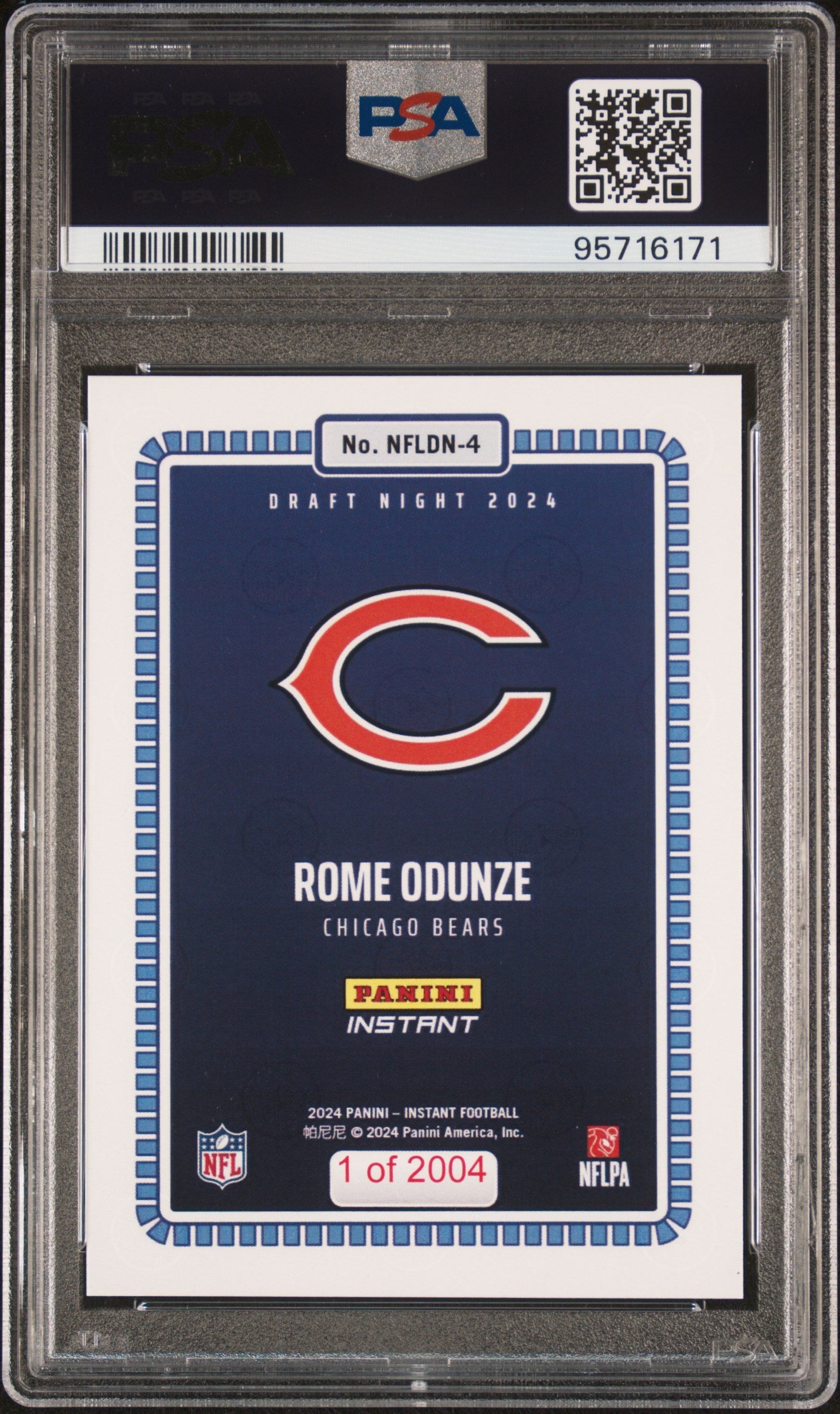 Graded 2024 Panini Instant NFL Rome Odunze #4 Draft Night Rookie RC Football Card PSA 9 Mint