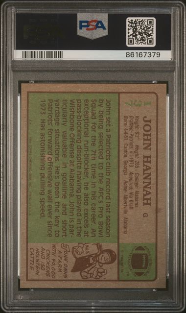 Graded 1984 Topps John Hannah #137 Football Card PSA 9 Mint