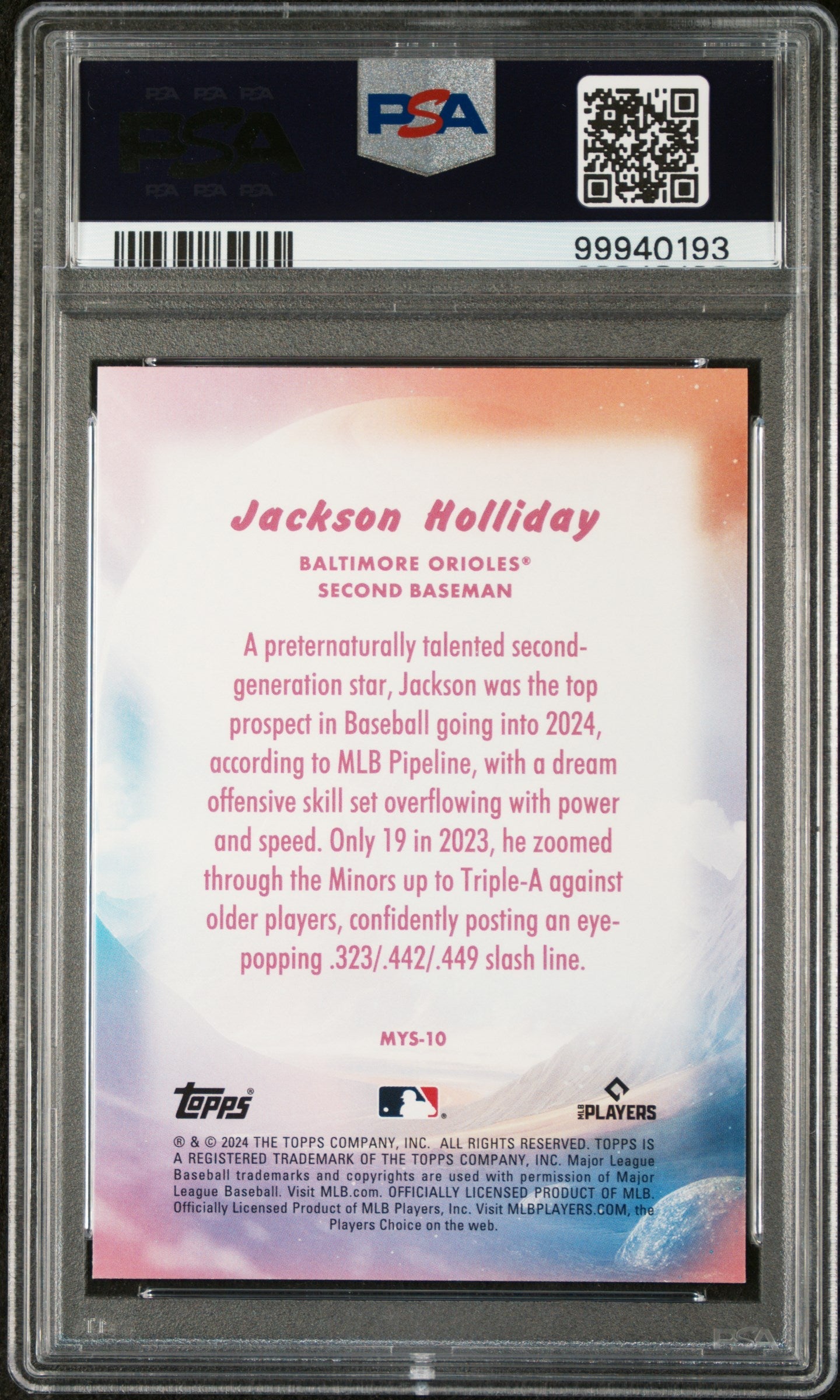 Graded 2024 Topps Update Jackson Holliday #MYS10 Mystical Rookie RC Baseball Card PSA 10 Gem Mint