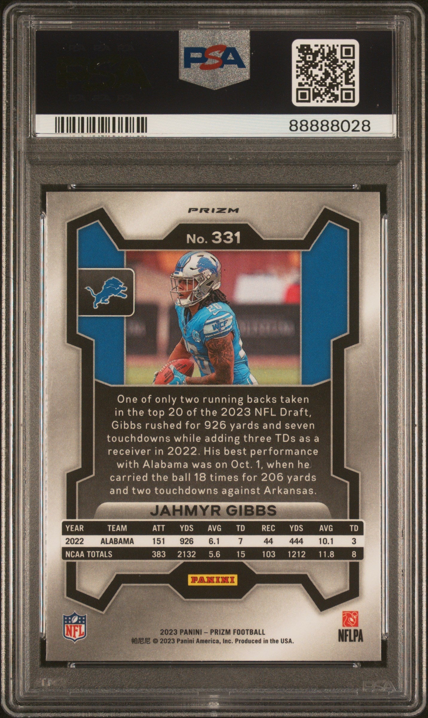 Graded 2023 Panini Prizm Jahmyr Gibbs #331 Green Wave Rookie RC Football Card PSA 10 Gem Mint
