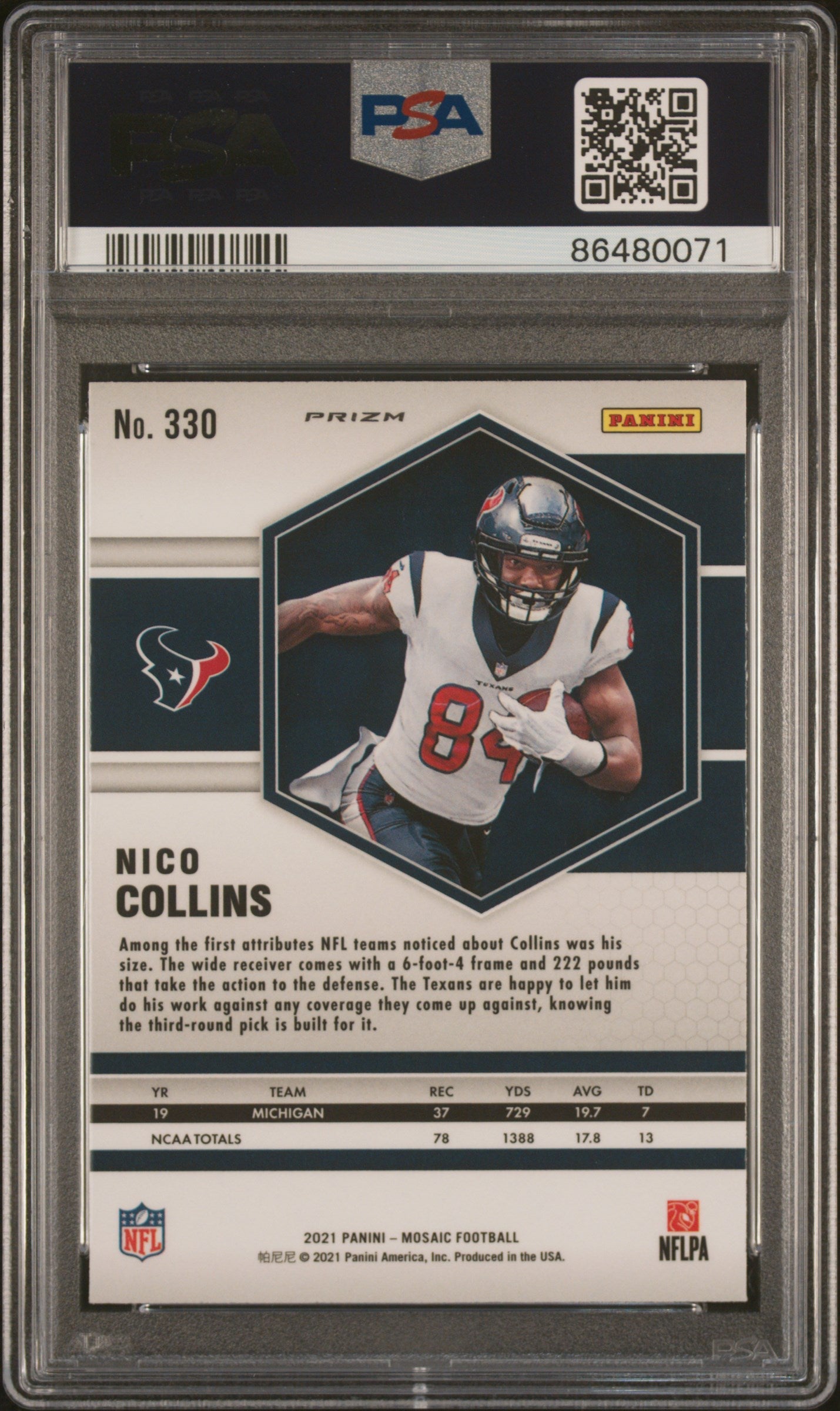 Graded 2021 Panini Mosaic Nico Collins #330 Reactive Blue Rookie RC Football Card PSA 10 Gem Mint - Sport Cards