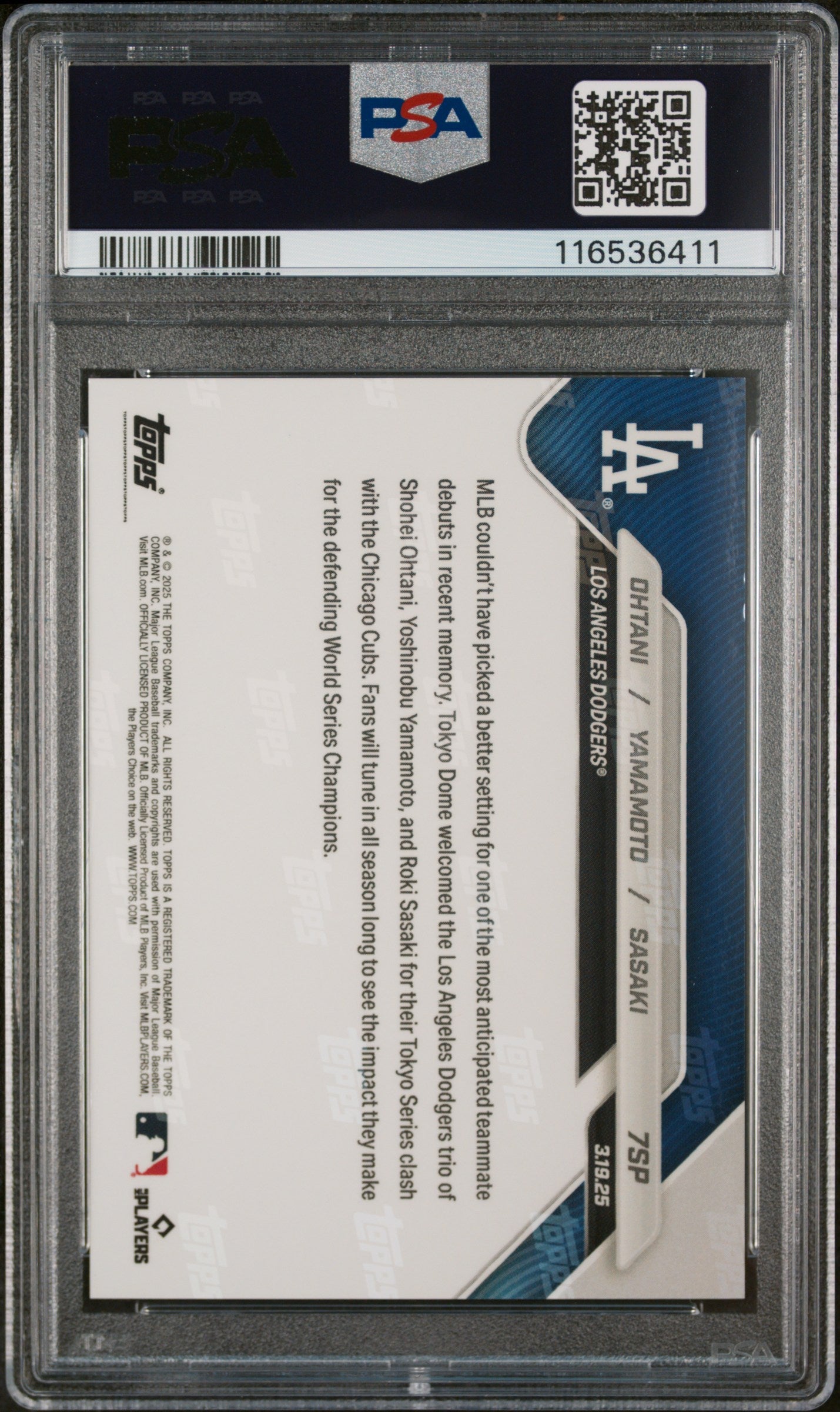 Graded 2025 Topps Now Shohei Ohtani/Yoshinobu Yamamoto/Roki Sasaki #7SP Baseball Card PSA 10 Gem Mint