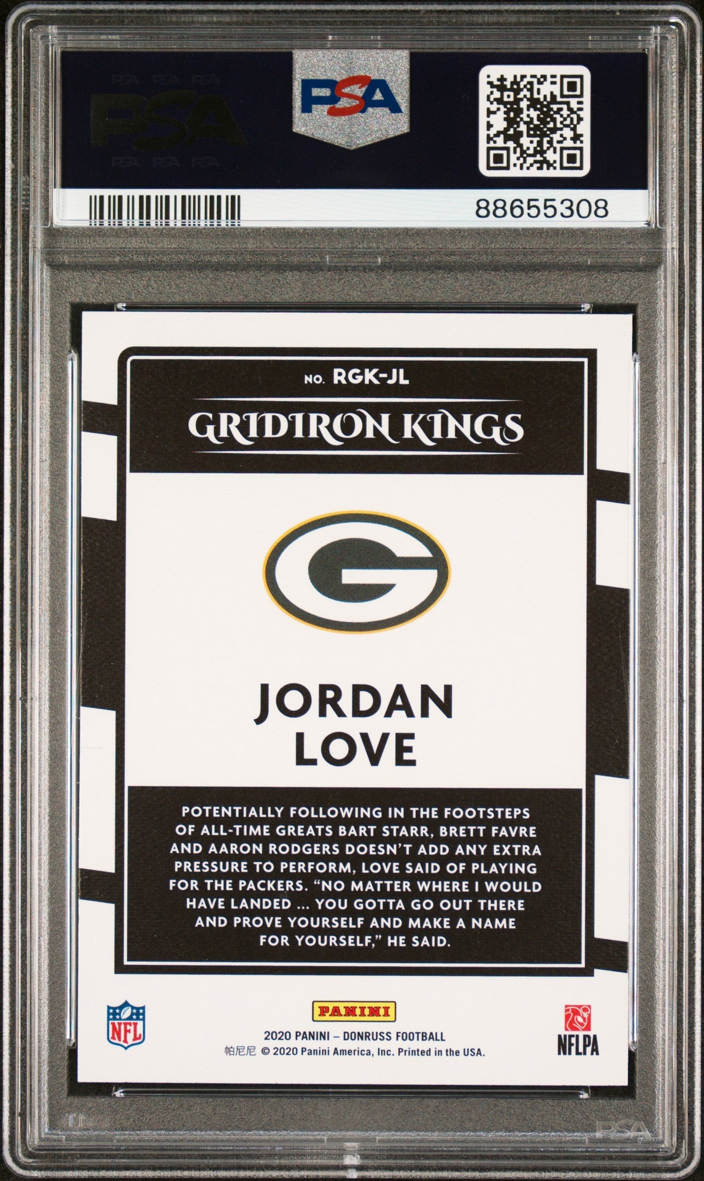 Graded 2020 Panini Donruss Jordan Love #RGKJL Rookie Gridiron Kings Rookie RC Football Card PSA 10 Gem Mint