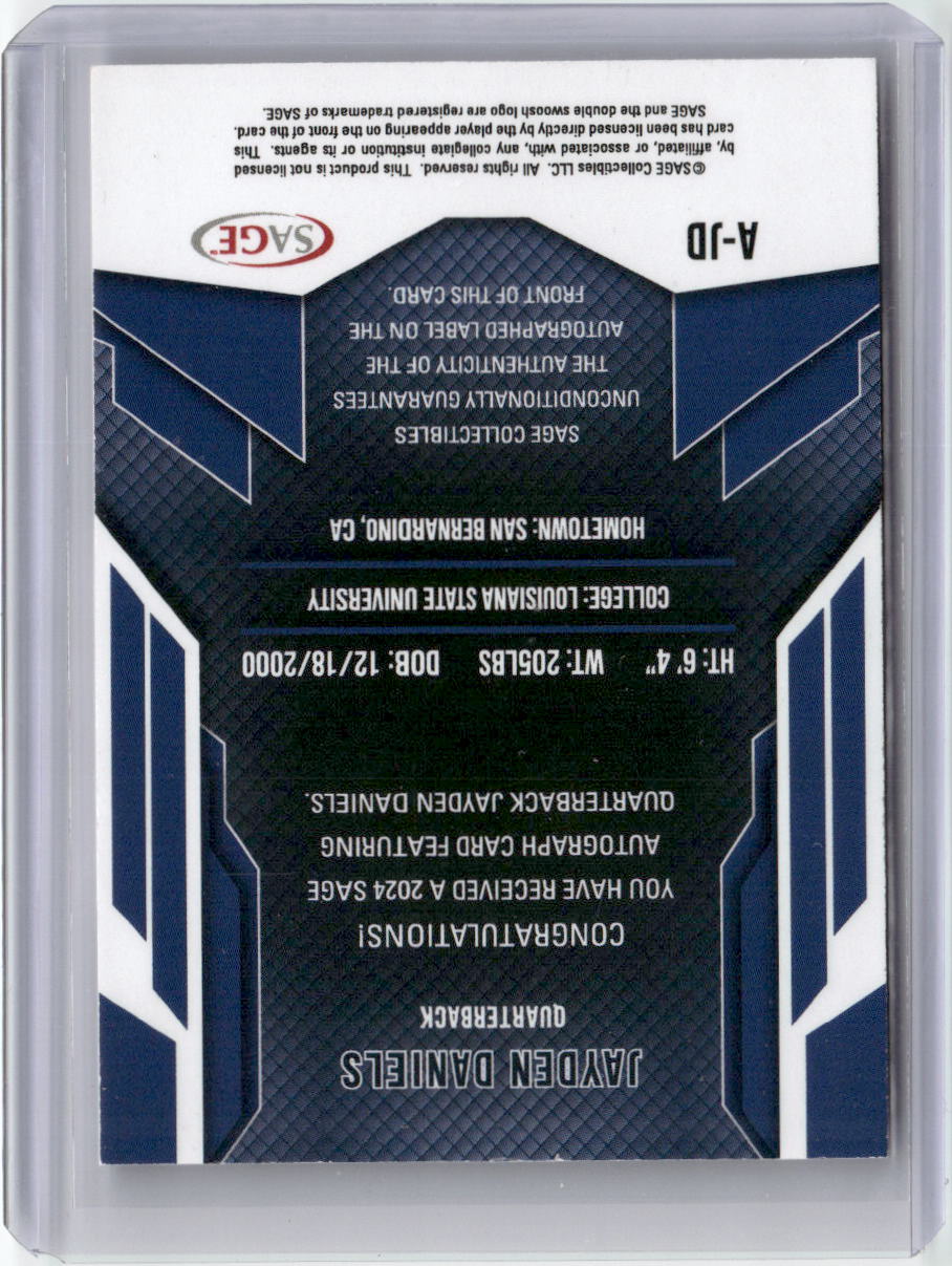 2024 Sage Jayden Daniels #A-JD Autograph Rookie RC Football Card
