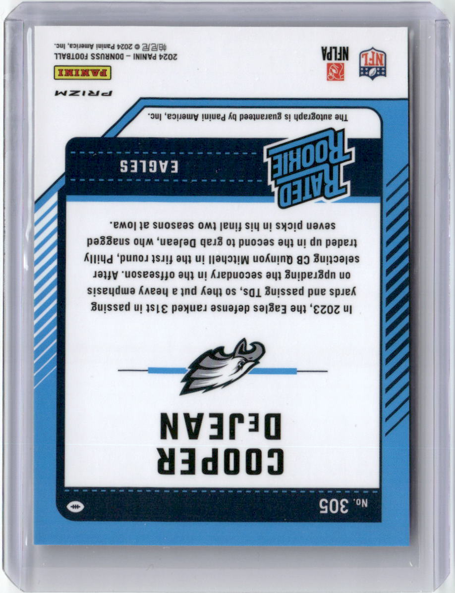 2024 Panini Donruss Optic Prizm Cooper DeJean #305 Auto Rookie RC Football Card