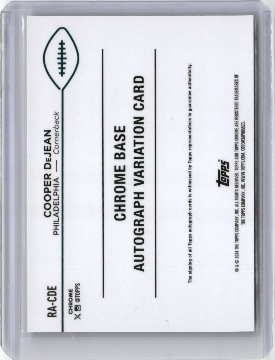 2024 Topps Chrome Silver Refractor Cooper DeJean #RA-CDE Auto Rookie RC Football Card