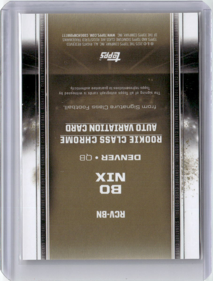 2024 Topps Signature Class Orange Variation Color Match Bo Nix #RCVBN /25 Auto Rookie RC Football Card