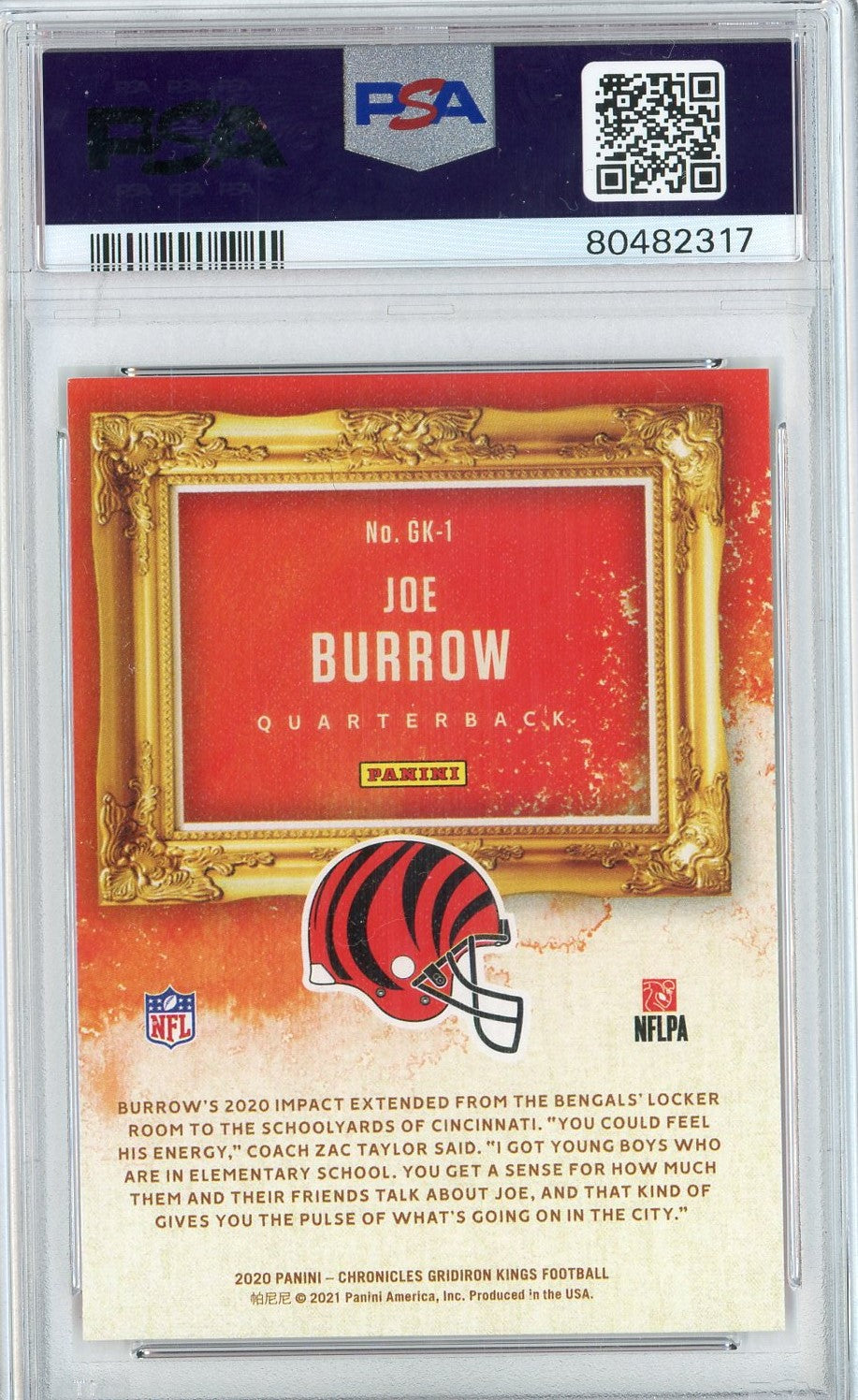 Graded 2020 Panini Chronicles Joe Burrow #GK1 Gridiron Kings Rookie RC Football Card PSA 10 Gem Mint
