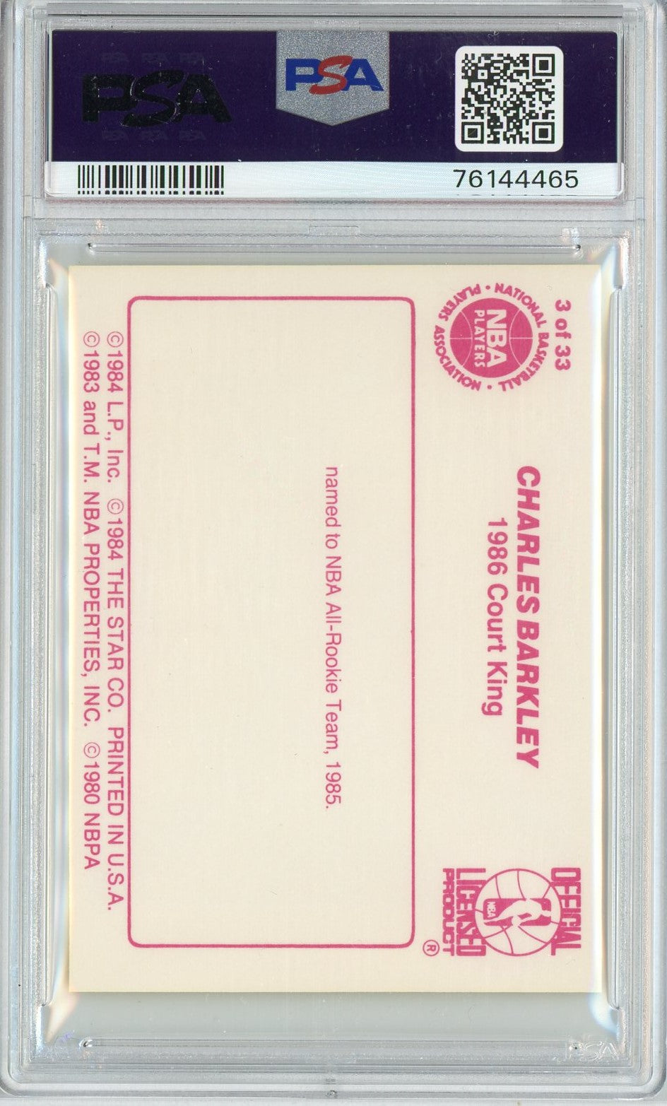 Graded 1986 Star Court Kings Charles Barkley #3 Rookie RC Basketball Card PSA 7 Near Mint
