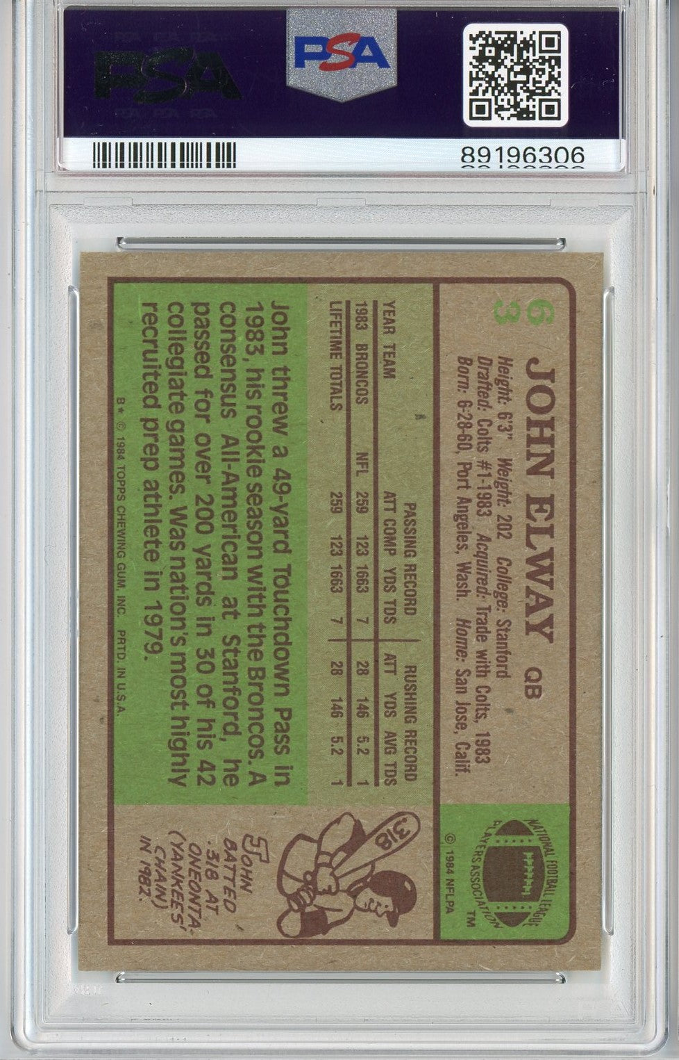 Graded 1984 Topps John Elway #63 Rookie RC Football Card PSA 7 Near Mint - Sport Cards