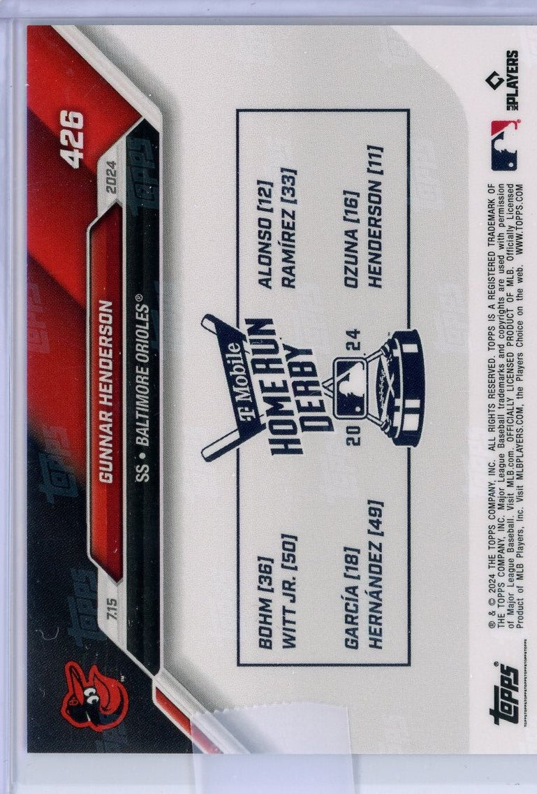 2024 Topps Now Gunnar Henderson #426 Blue #/49 Home Run Derby Baseball Card