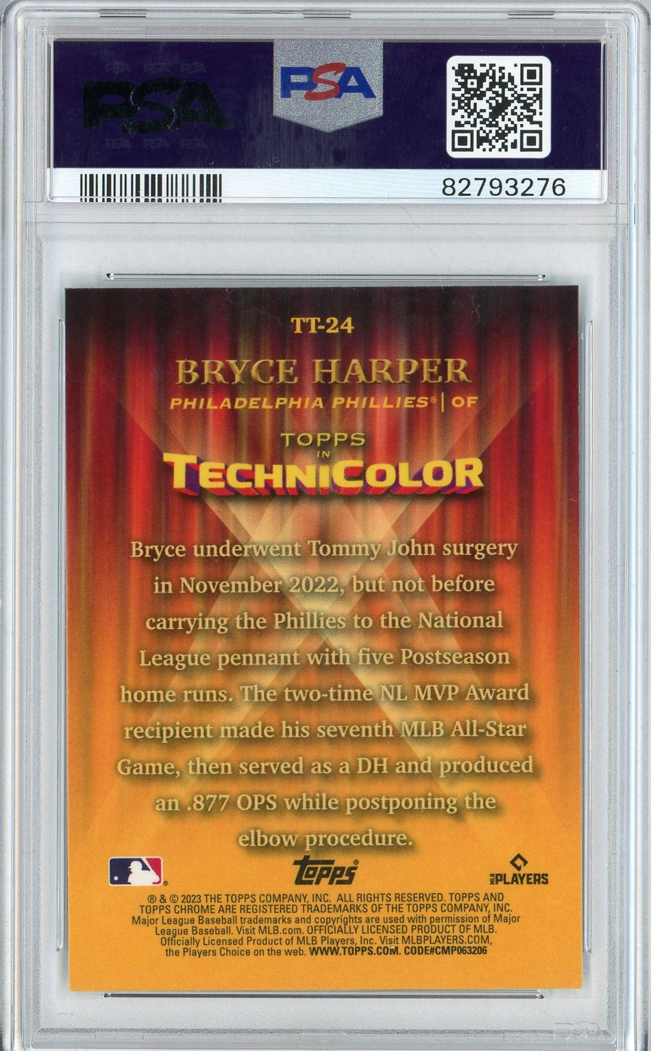 Graded 2023 Topps Chrome Bryce Harper #TT24 Topps In Technicolor Baseball Card PSA 10 Gem Mint