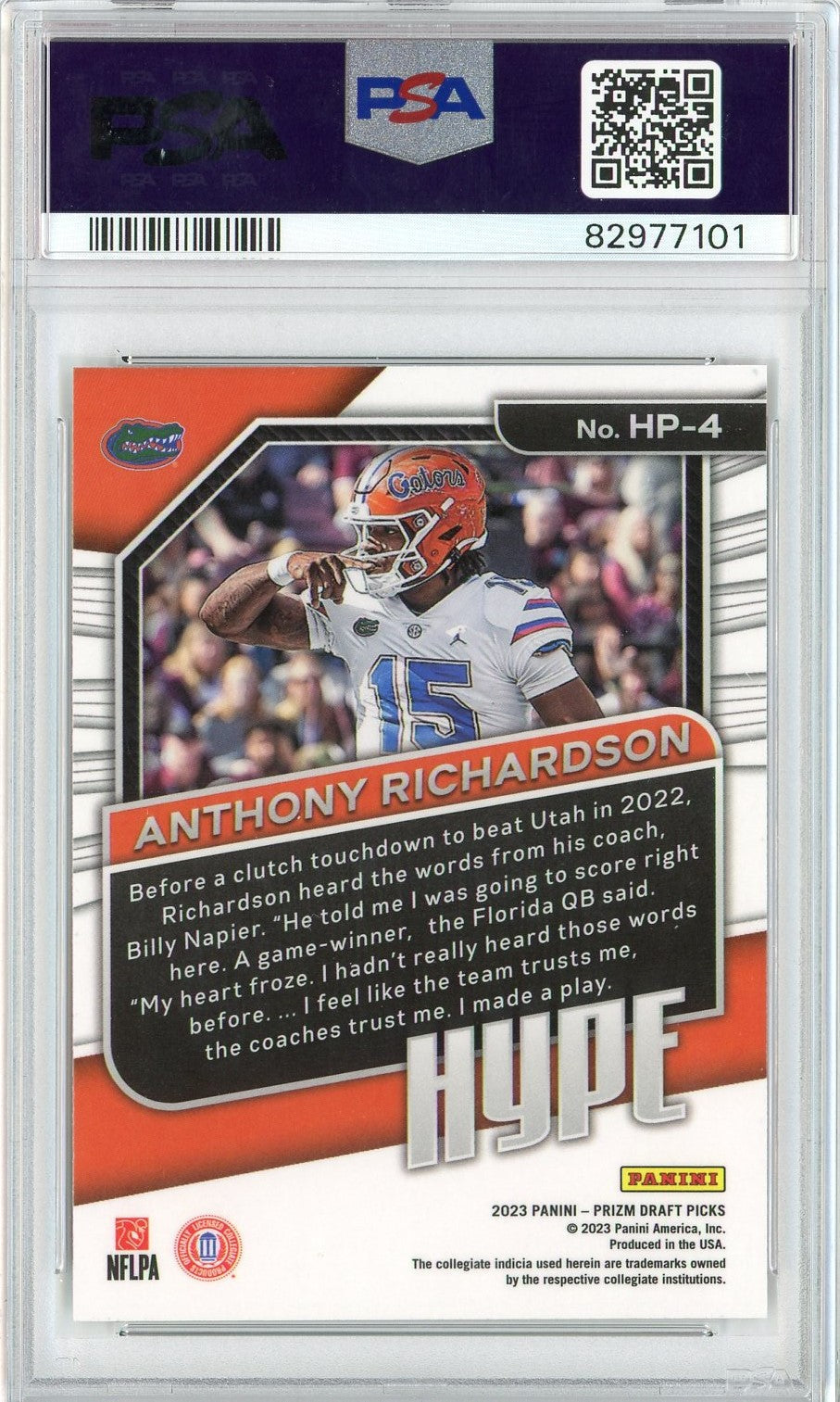 Graded 2023 Prizm Draft Picks Anthony Richardson #HP4 Hype Rookie RC Football Card PSA 10 Gem Mint