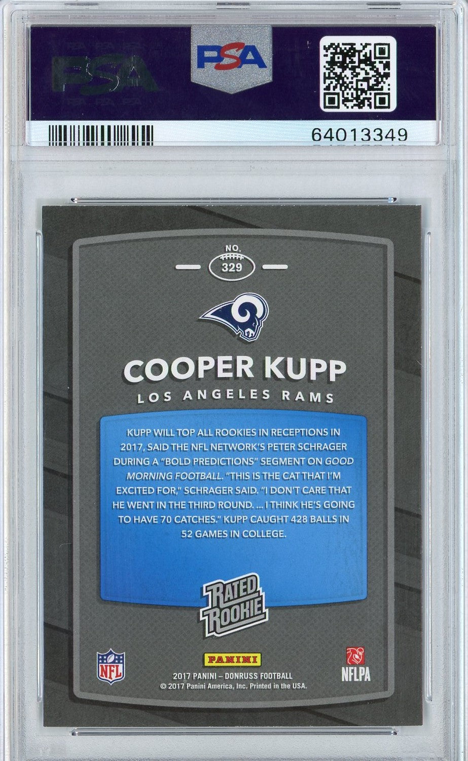 Graded 2017 Panini Donruss Cooper Kupp #329 Rookie RC Football Card PSA 10 Gem Mint