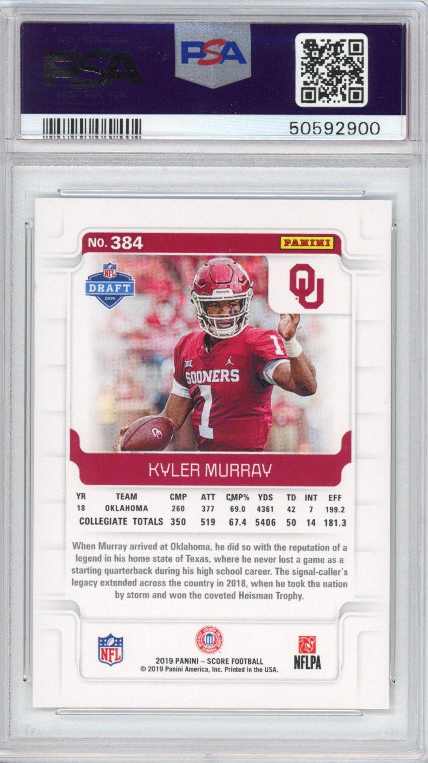 Graded 2019 Panini Score Kyler Murray #384 Rookie RC Football Card PSA 10 Gem Mint
