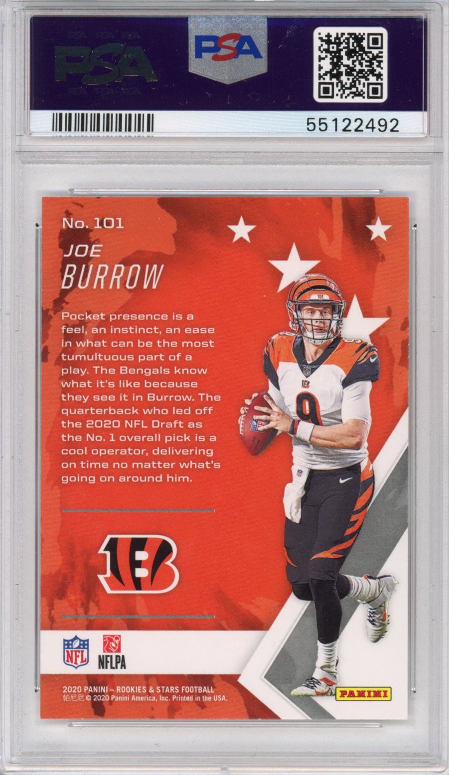 Graded 2020 Panini Rookies & Stars Joe Burrow #101 Rookie RC Football Card PSA 9 Mint