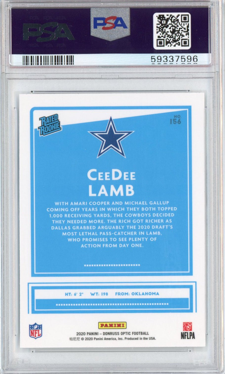 Graded 2020 Panini Donruss Optic CeeDee Lamb #156 Rookie RC Football Card PSA 10 Gem Mint