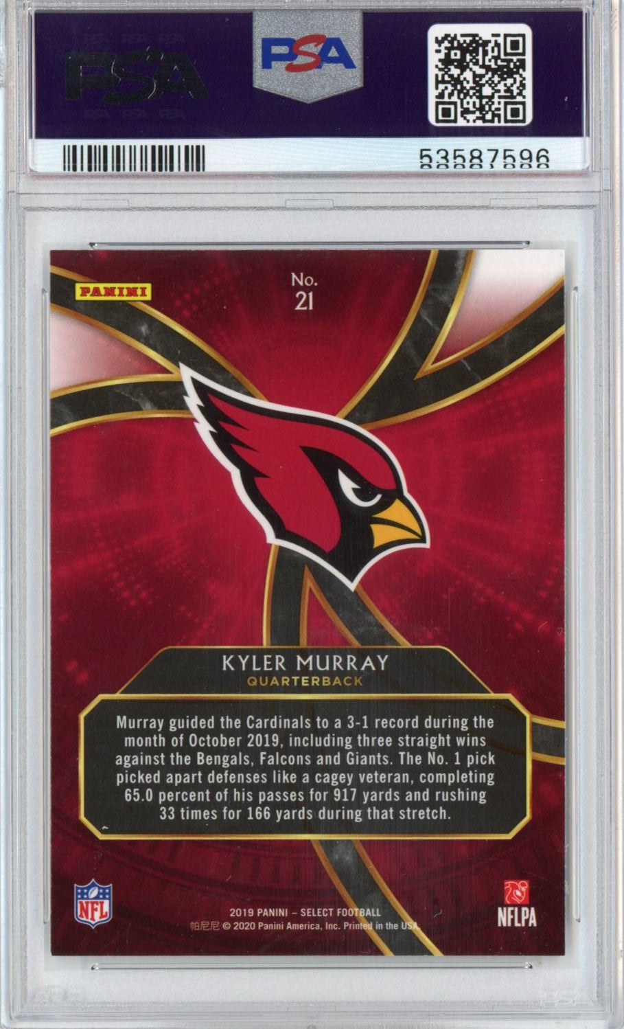 Graded 2019 Panini Select Kyler Murray #21 Phenomenon Rookie RC Football Card PSA 10 Gem Mint