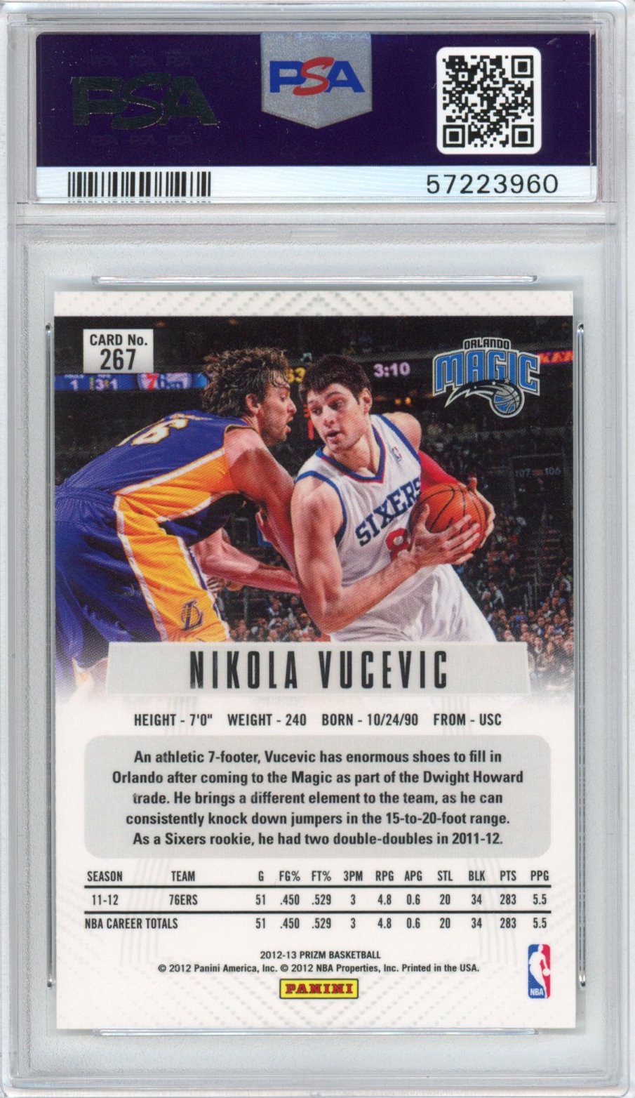 Graded 2012-13 Panini Prizm Nikola Vucevic #267 Rookie RC Basketball Card PSA 10 Gem Mint - Sport Cards