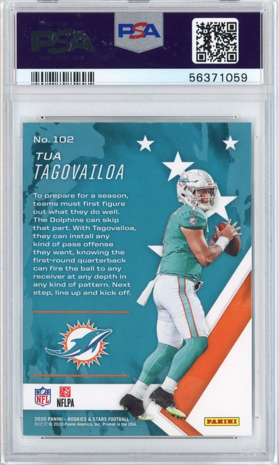 Graded 2020 Panini Rookies & Stars Tua Tagovailoa #102 Rookie RC Football Card PSA 10 Gem Mint