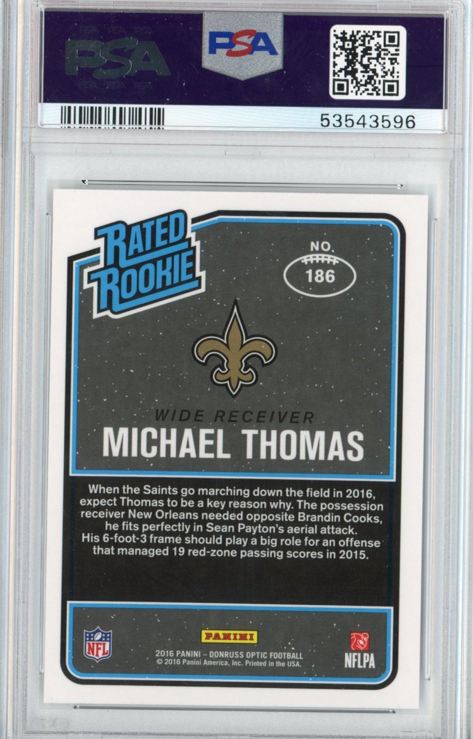 Graded 2016 Panini Donruss Optic Michael Thomas #186 Rookie RC Football Card PSA 10 Gem Mint