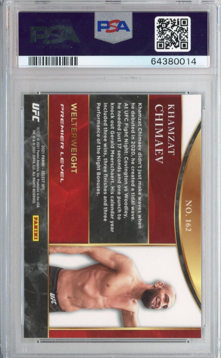 Graded 2021 Panini Select Khamzat Chimaev #162 Premier Level Rookie RC UFC MMA Card PSA 10 Gem Mint