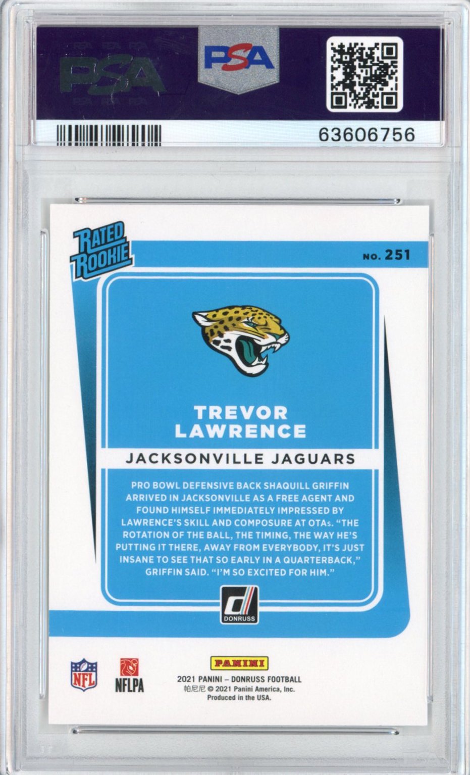 Graded 2021 Panini Donruss Trevor Lawrence #251 Rookie RC Football Card PSA 10 Gem Mint