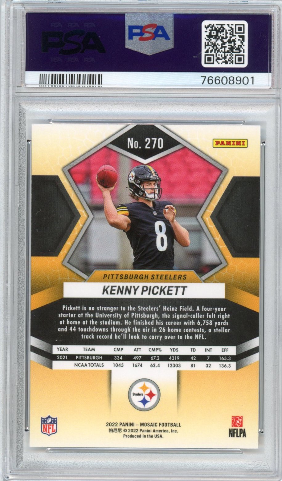 Graded 2022 Panini Mosaic Kenny Pickett #270 Rookie RC Football Card PSA 10 Gem Mint