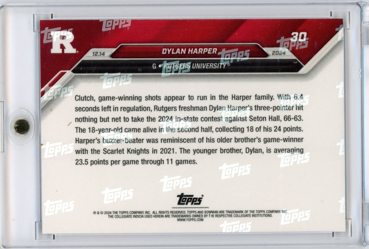 2024 Topps Bowman U Now Dylan Harper #30 Purple #/25 Rutgers Scarlet Knights Rookie RC Basketball Card - Sport Cards