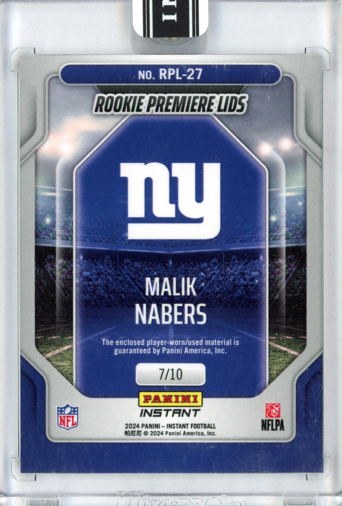 2024 Panini Instant Malik Nabers #RPL-27 Rookie Premiere Lids #/10 Rookie RC Football Card