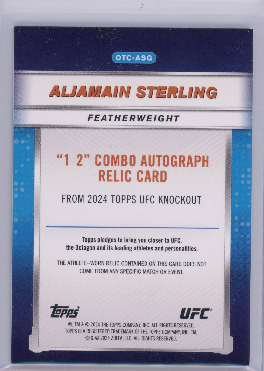 2024 Topps Knockout Aljamain Sterling #OTCASG 1-2 Combo Auto Relic Blue /50 UFC MMA Card - Sport Cards