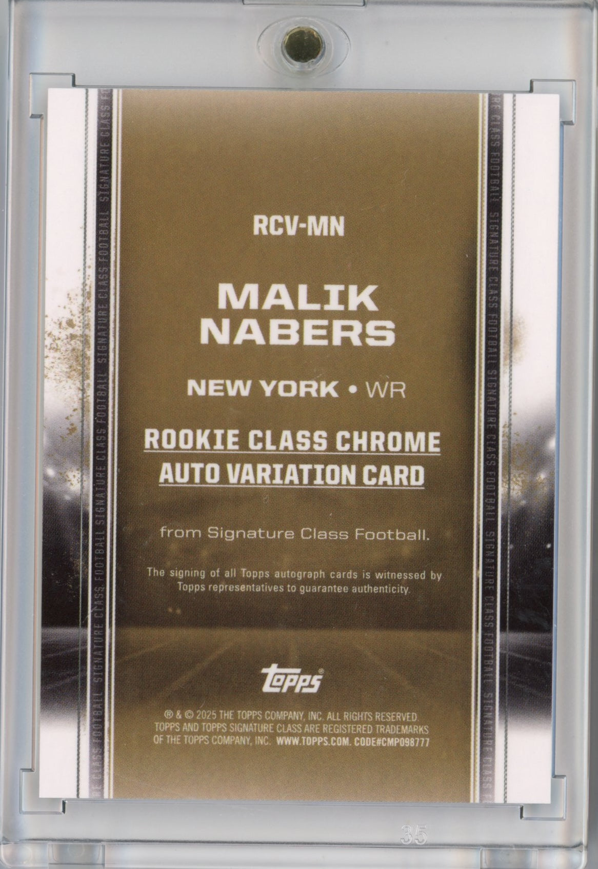 2024 Topps Malik Nabers #RCVMN Signature Class Chrome Autograph Variation New York Giants Rookie RC Football Card