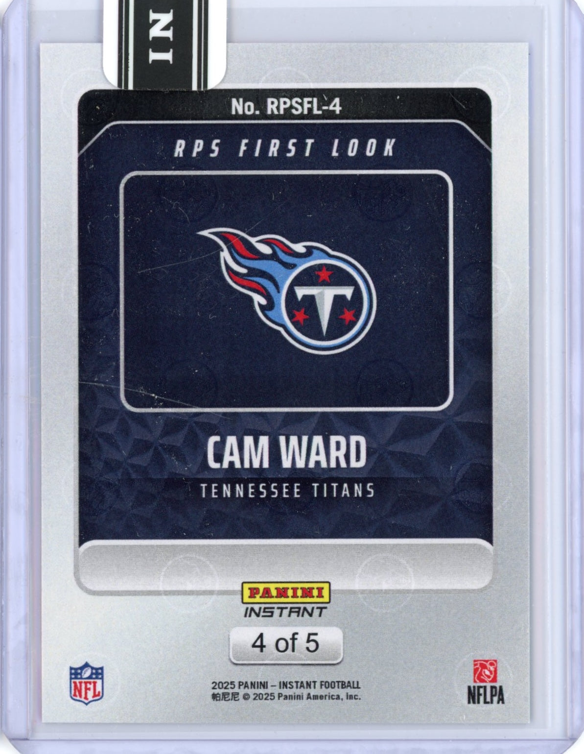 2025 Panini Instant NFL Cam Ward #4 RPS First Look Lightning /5 Tennessee Titans Rookie RC Football Card