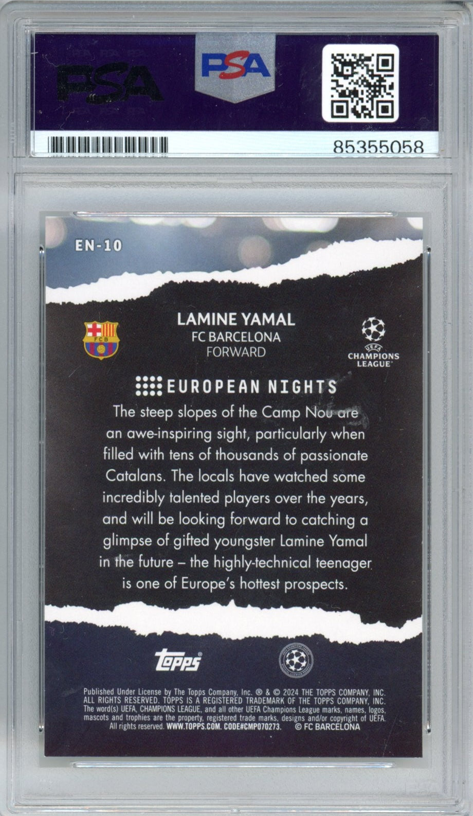 Graded 2023-24 Topps UCC Lamine Yamal #EURO European Nights Signed Rookie RC Soccer Card PSA/DNA Auth Authentic