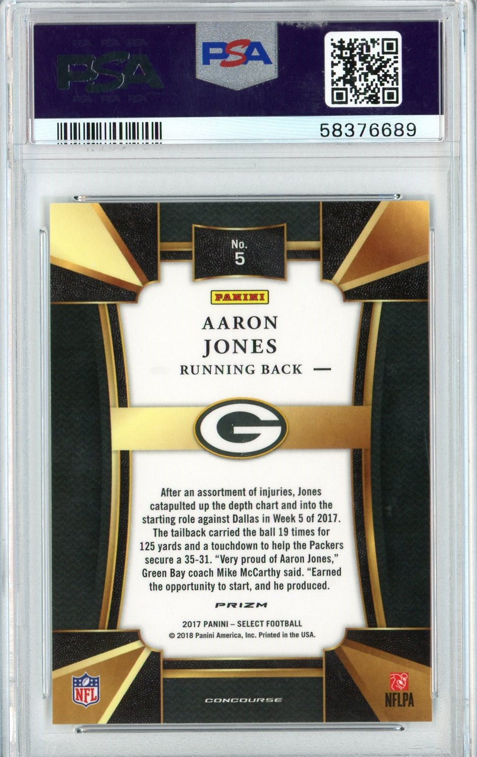 Graded 2017 Panini Select Aaron Jones #5 Rookie RC Football Card PSA 10 Gem Mint