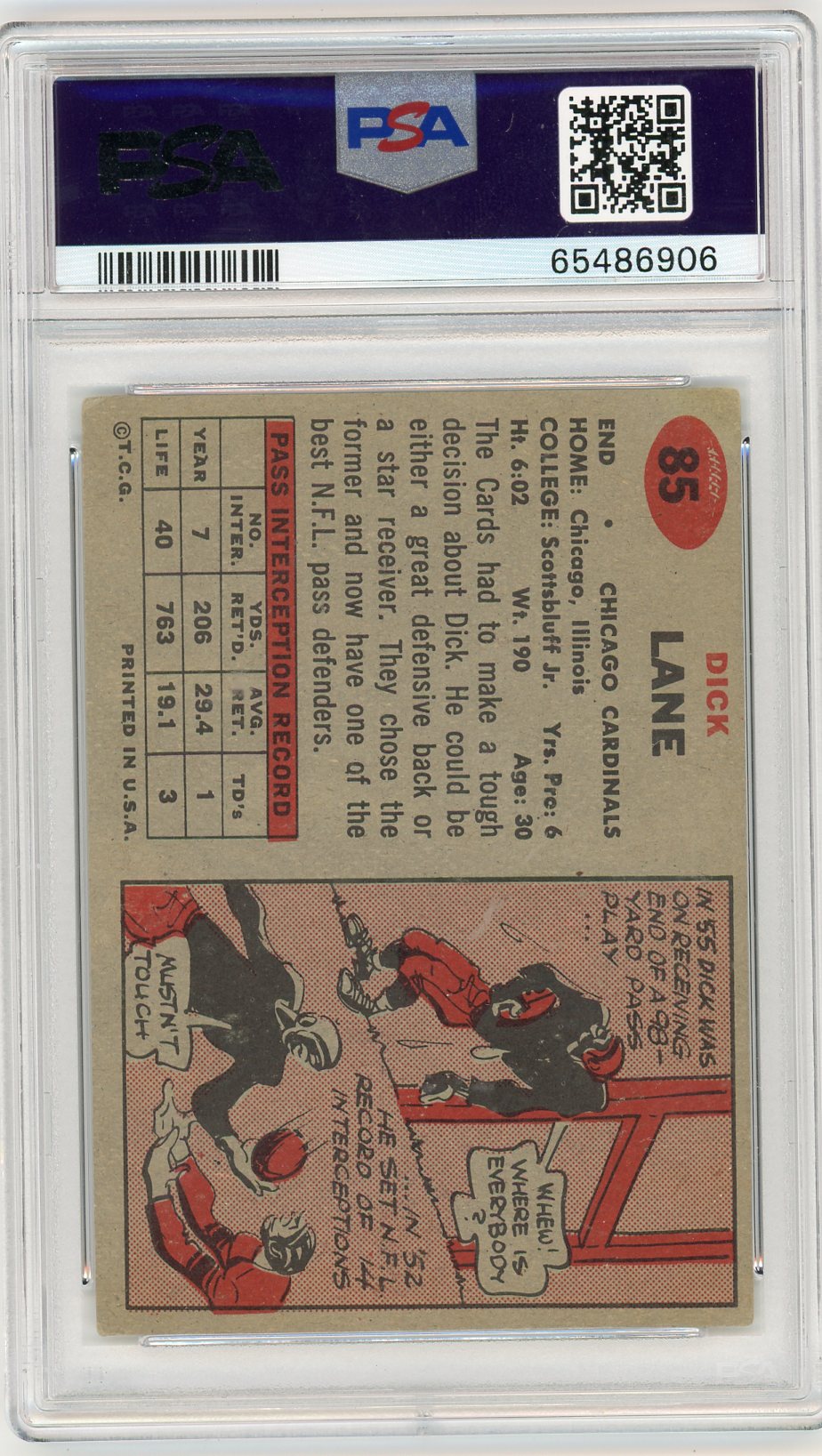 Graded 1957 Topps Richard Dick "Night Train" Lane #85 Rookie RC Card PSA 5 EX