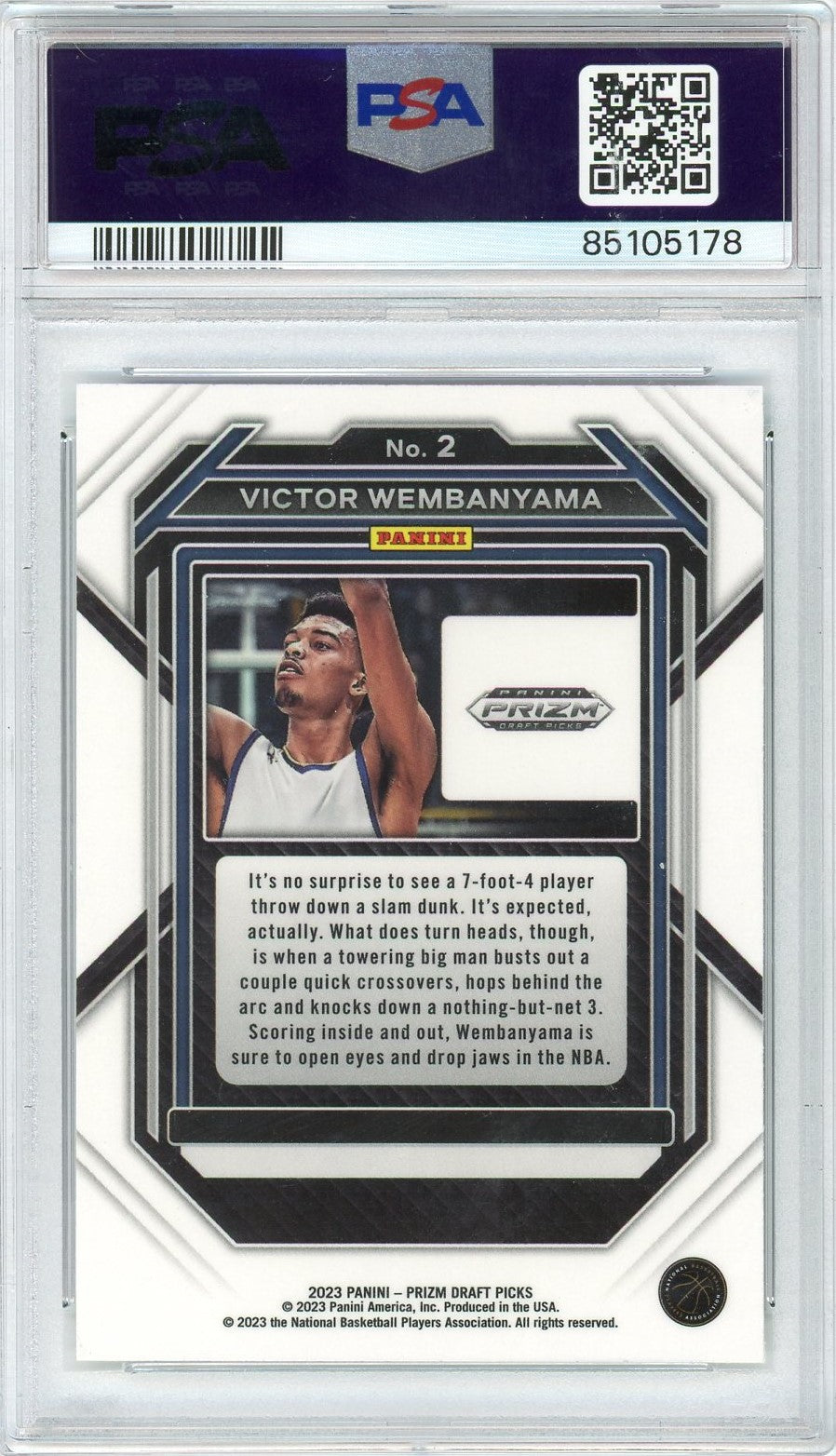 Graded 2023 Panini Prizm Draft Picks Victor Wembanyama #2 Rookie RC Basketball Card PSA 10 Gem Mint